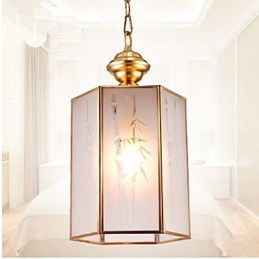 Kleine Pendelleuchte im amerikanischen Landhausstil, komplett aus Kupfer und einem Glas