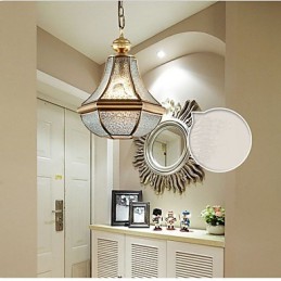 Kleine Pendelleuchte im amerikanischen Landhausstil, komplett aus Kupfer und einem Glas